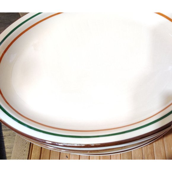 Vtg Jackson Custom China Restaurant Ware Oval Plate Brown Green Orange on Beige - Picture 9 of 11